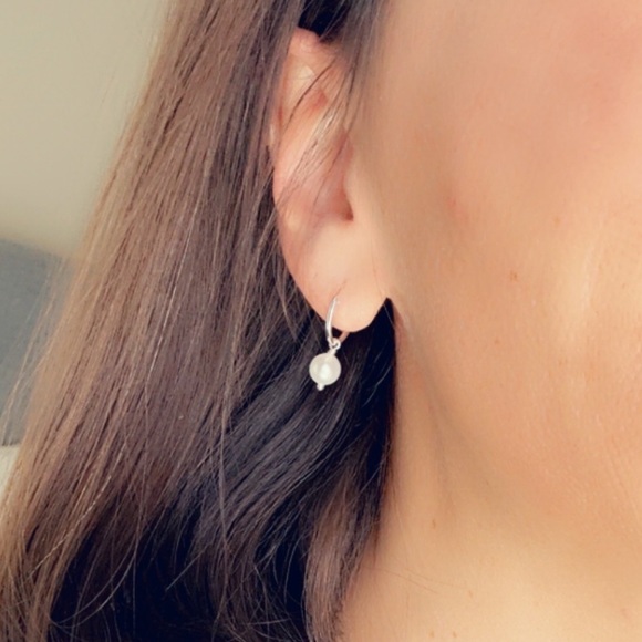 Freshwater Pearl Sterling Silver Huggie Hoop Earrings - Picture 5 of 12